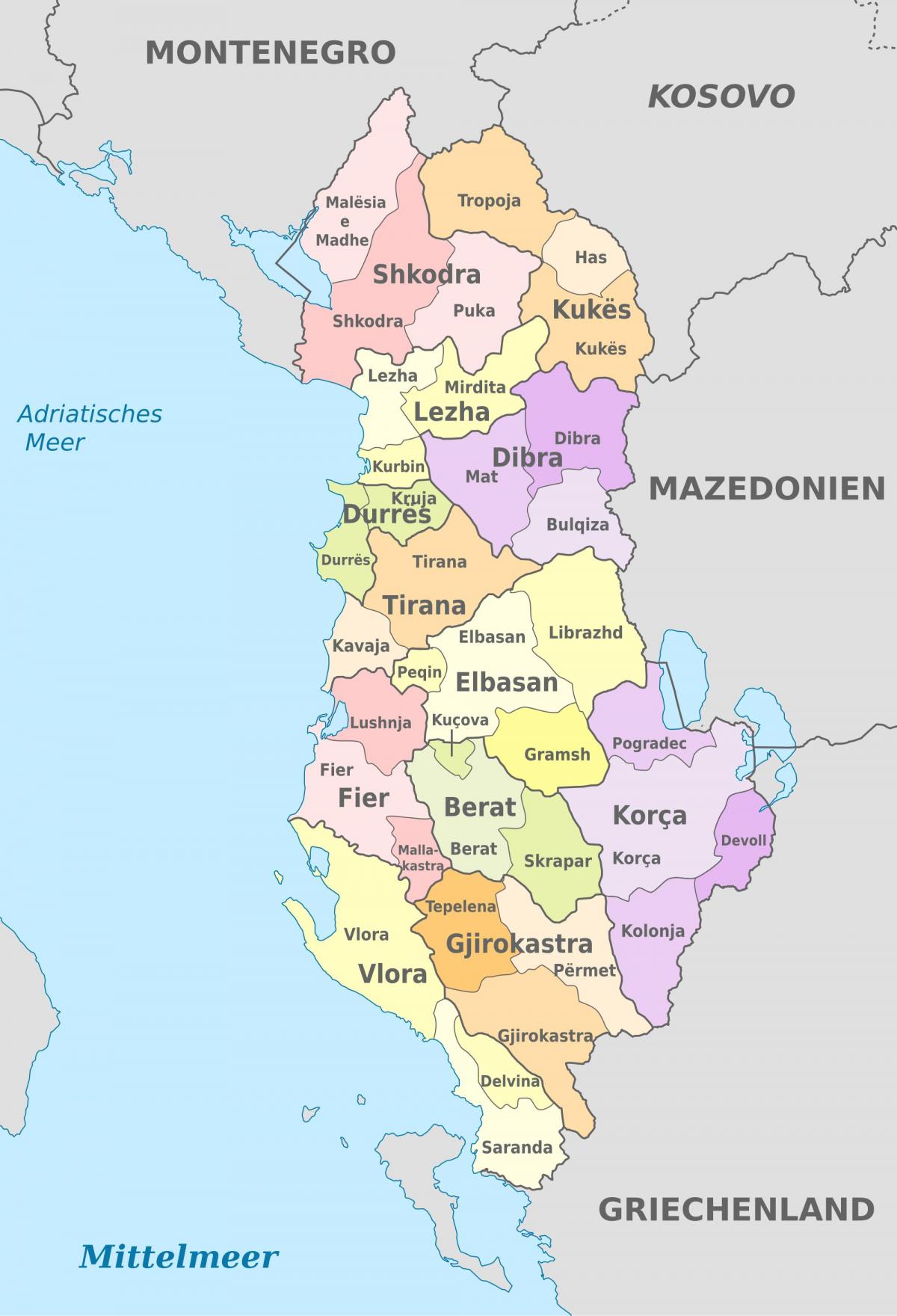 mapa Albánsko politické