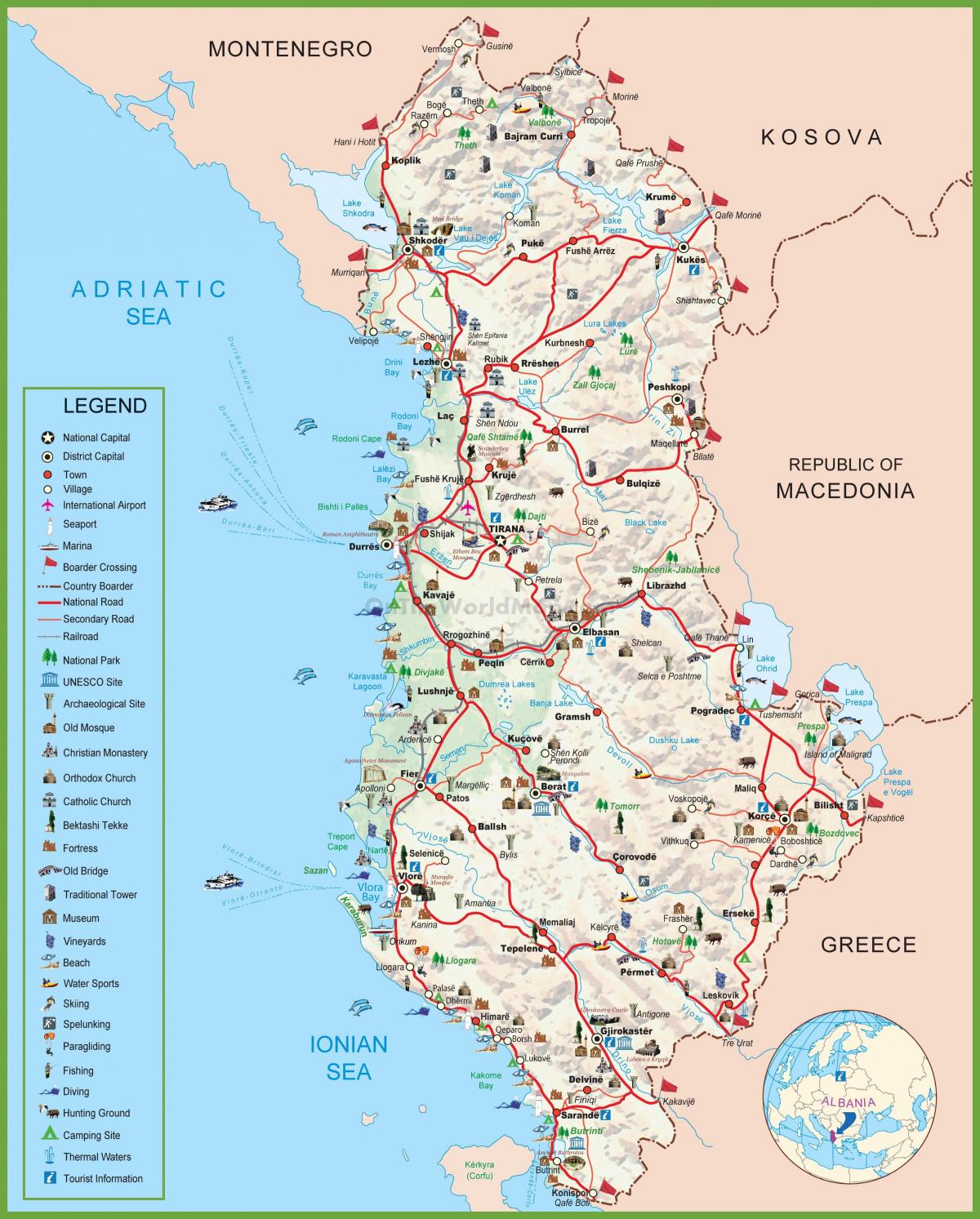 mapa Albánsko turistické