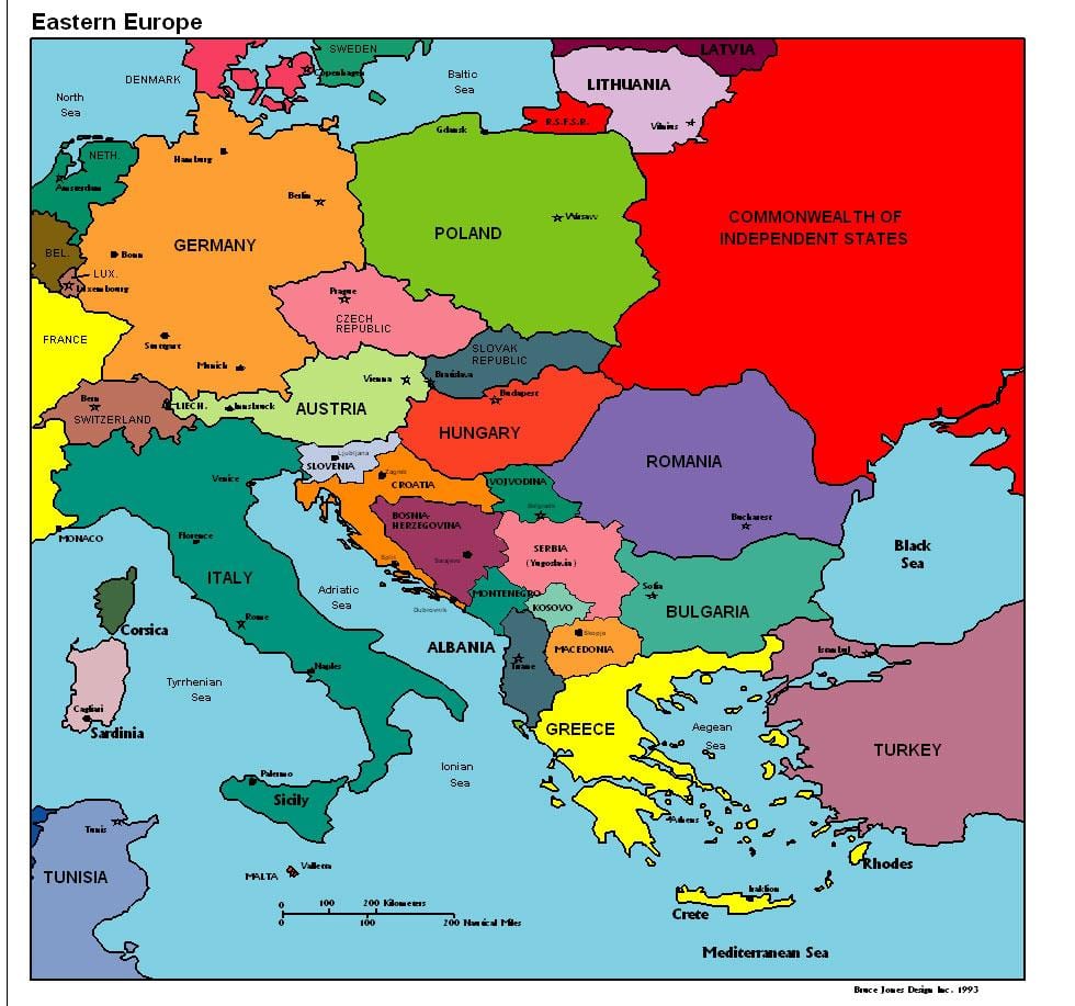 mapa európy ukazuje Albánsko