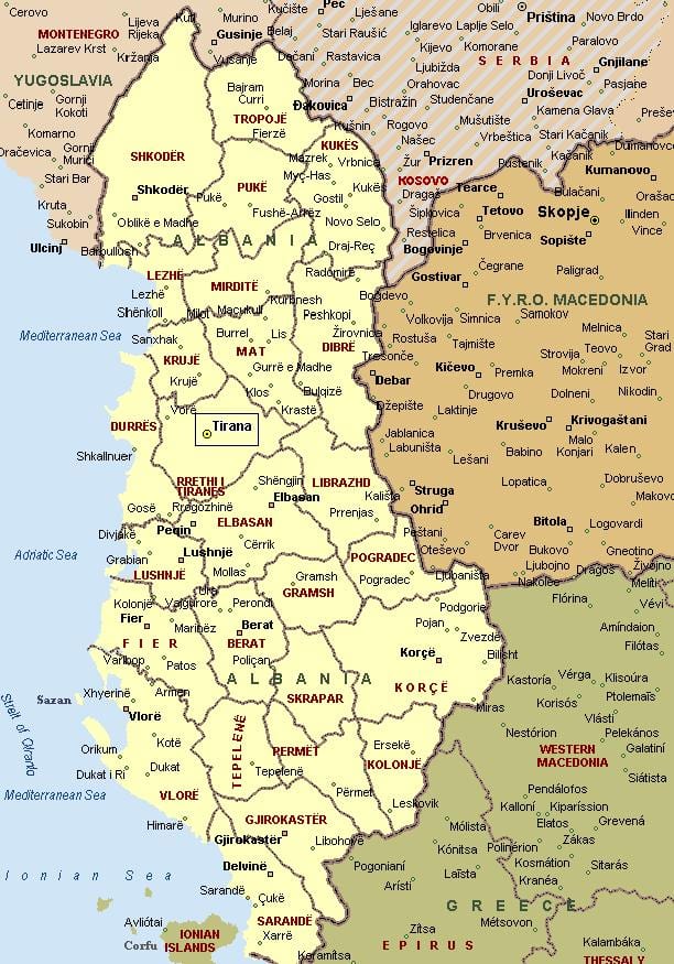 mapa albánske pobrežie