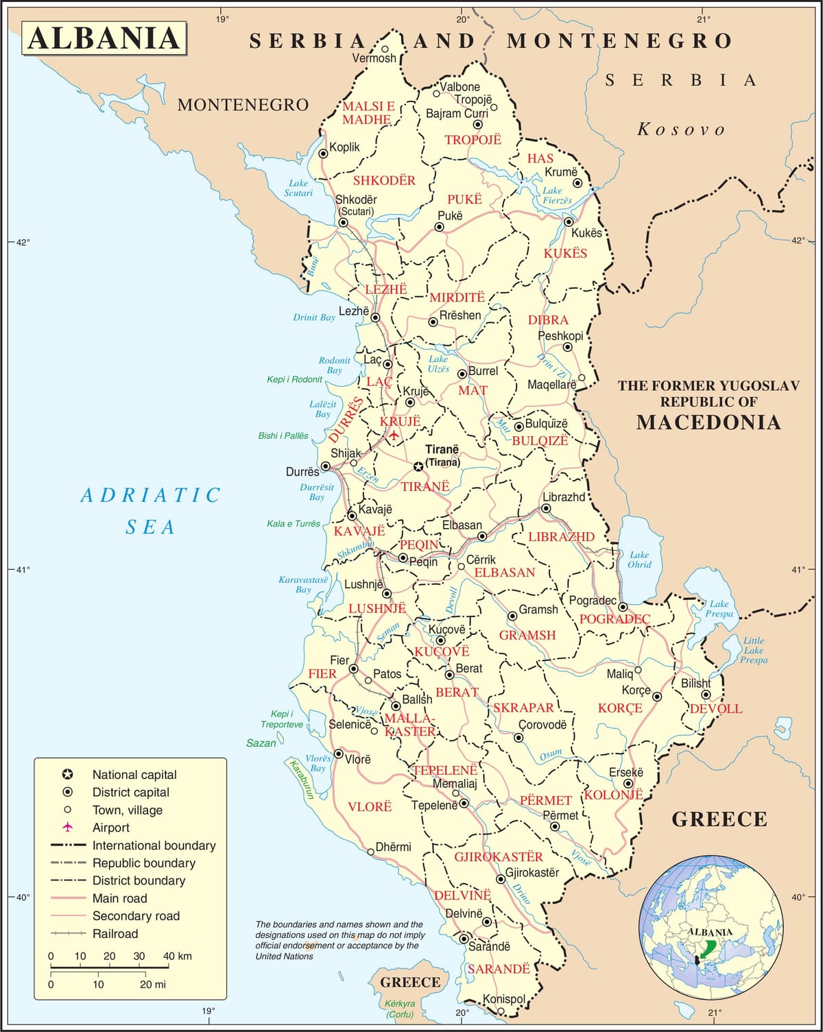 mapa Albánska s mestá