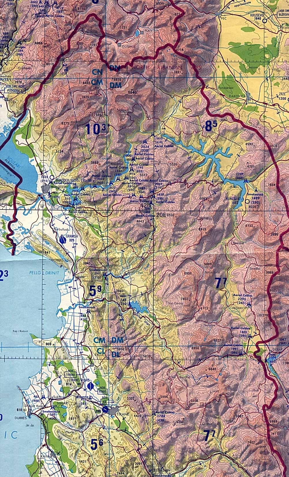 mapa Albánsko topografické
