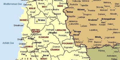Mapa albánske pobrežie