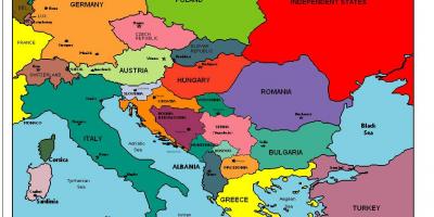Mapa európy ukazuje Albánsko