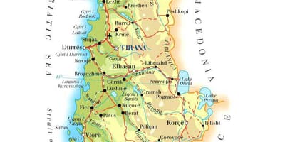 Mapa fyzickej mape Albánska